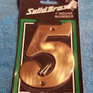 Solid brass 4 inch house number "5"